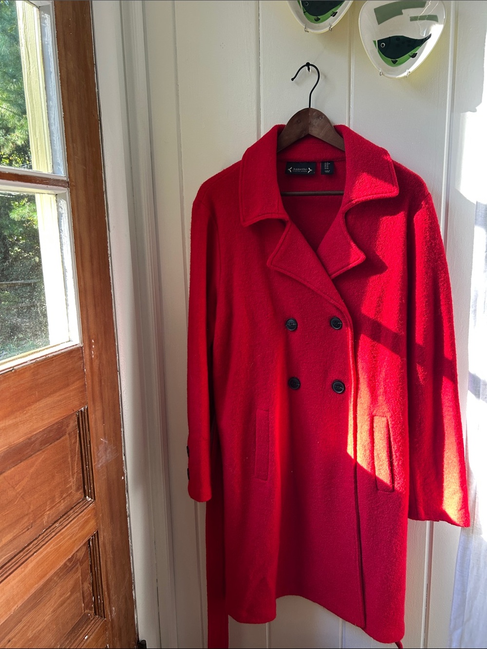Nanette Lepore Red Double-Breasted Boiled Wool Coat with Belt Size Medium